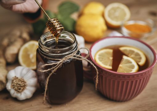 Jar of honey and other natural immune ingredients
